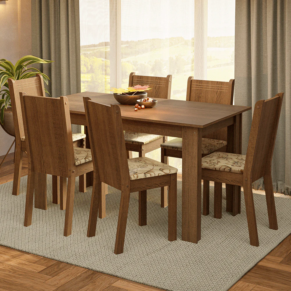 Conjunto Sala de Jantar Madesa Analu Mesa Tampo de Madeira com 6 Cadeiras Rustic/Lírio Bege - Image 2