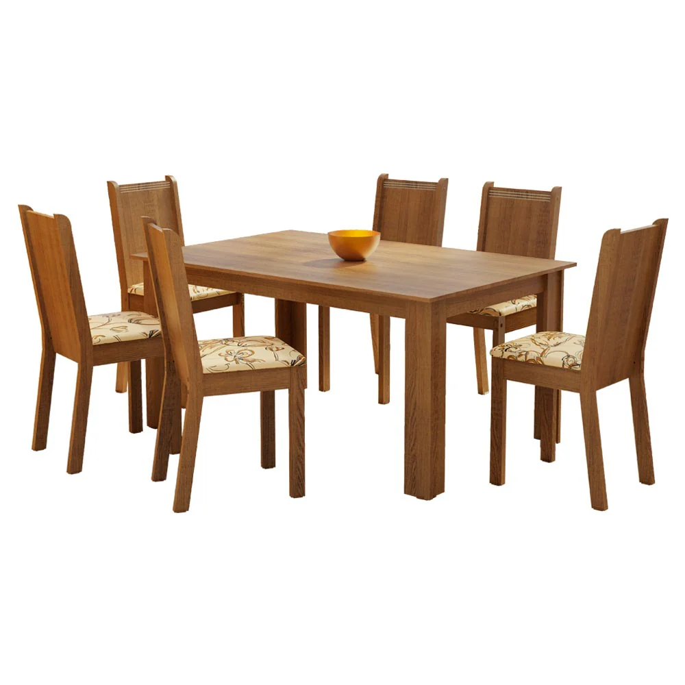 Conjunto Sala de Jantar Madesa Analu Mesa Tampo de Madeira com 6 Cadeiras Rustic/Lírio Bege - Image 3