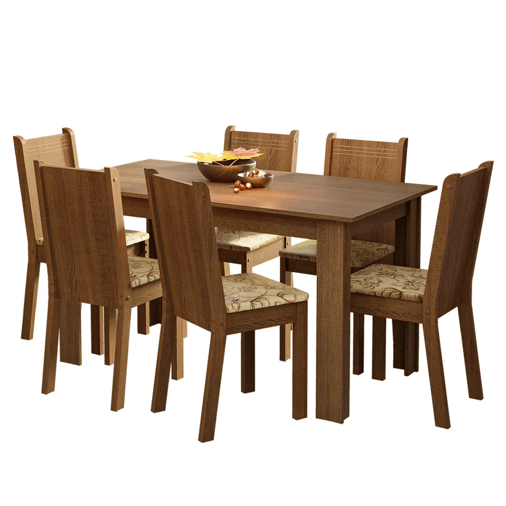 Conjunto Sala de Jantar Madesa Analu Mesa Tampo de Madeira com 6 Cadeiras Rustic/Lírio Bege - Image 4