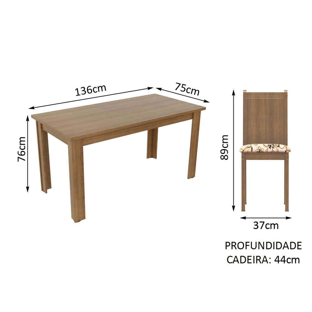 Conjunto Sala de Jantar Madesa Analu Mesa Tampo de Madeira com 6 Cadeiras Rustic/Lírio Bege - Image 5