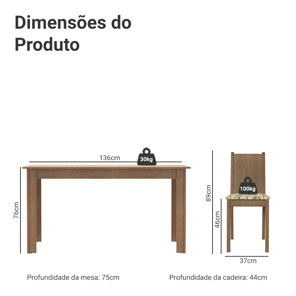 Conjunto Sala de Jantar Madesa Analu Mesa Tampo de Madeira com 6 Cadeiras Rustic/Lírio Bege - Image 6