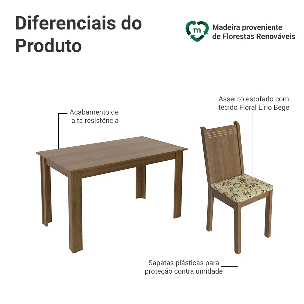 Conjunto Sala de Jantar Madesa Analu Mesa Tampo de Madeira com 6 Cadeiras Rustic/Lírio Bege - Image 7