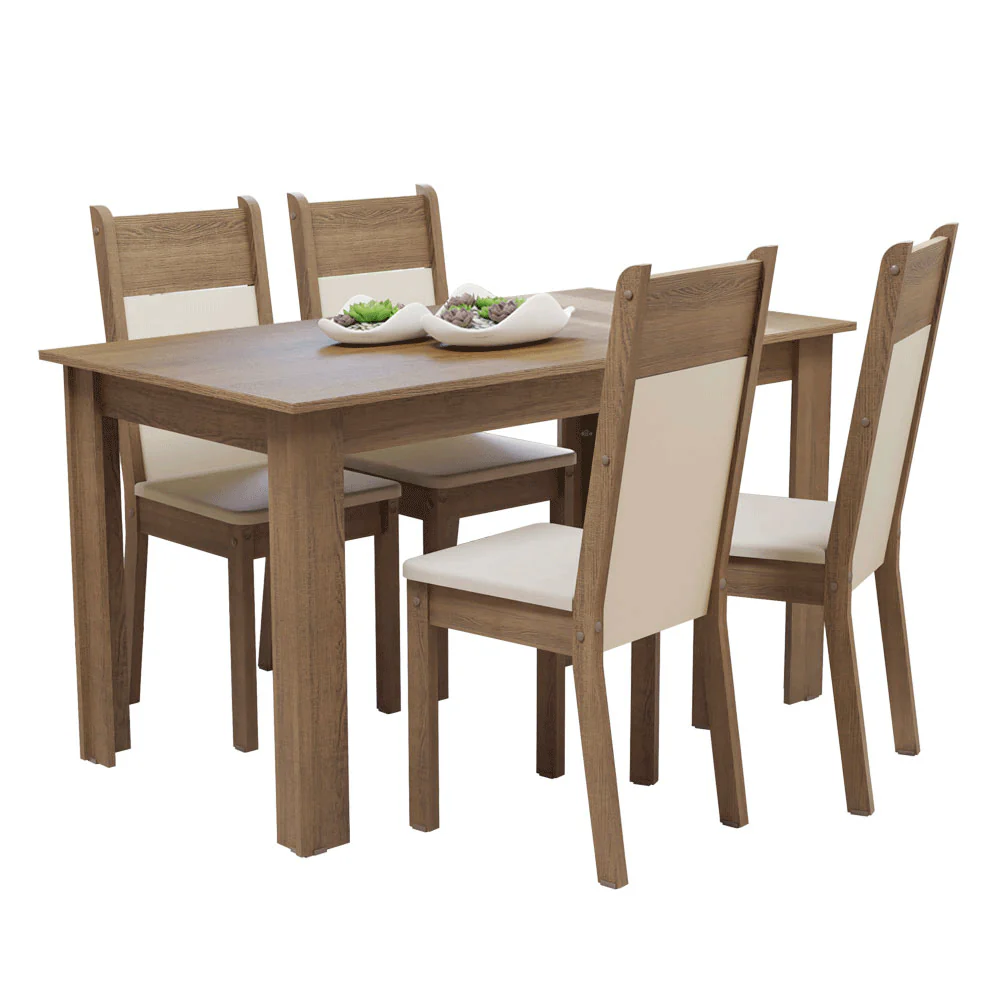 Conjunto Sala de Jantar Madesa Cali Mesa Tampo de Madeira com 4 Cadeiras Rustic/Crema/Bege - Image 2