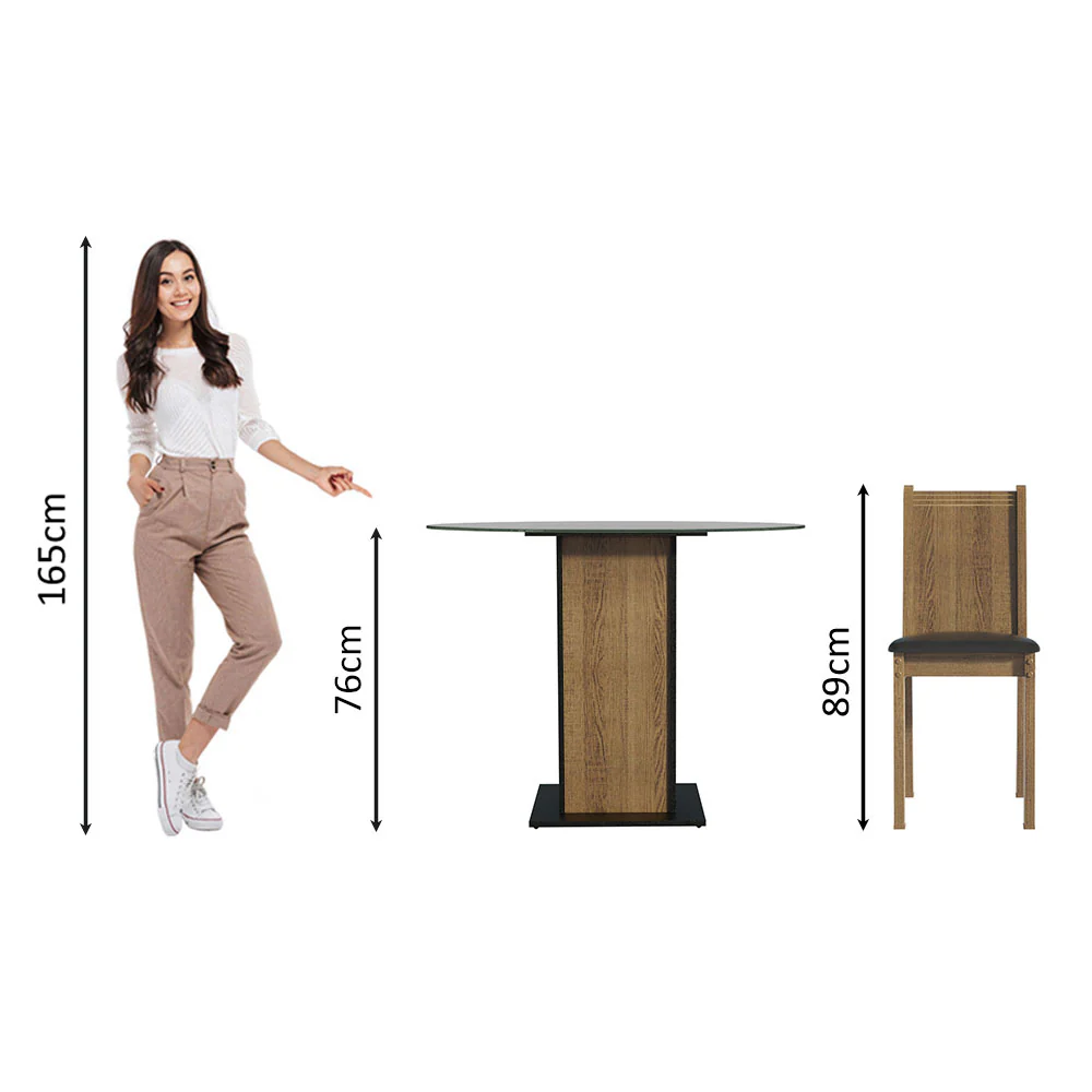 Conjunto Sala de Jantar Madesa Débora Mesa Tampo de Vidro Redondo 4 Cadeiras Preto/Rustic - Image 5