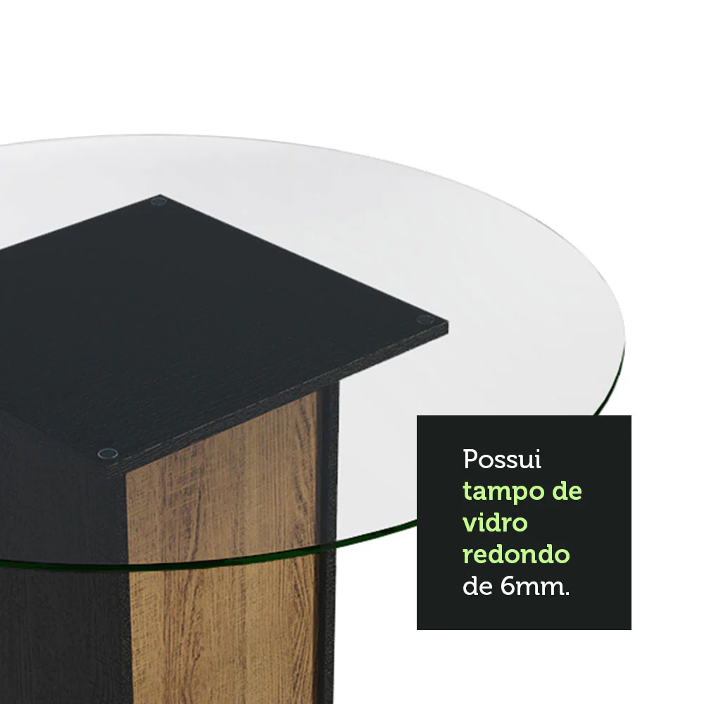 Conjunto Sala de Jantar Madesa Débora Mesa Tampo de Vidro Redondo 4 Cadeiras Preto/Rustic - Image 6