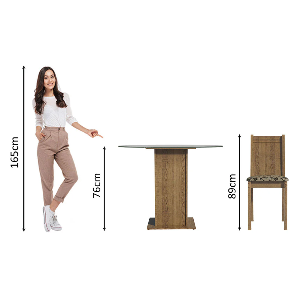 Conjunto Sala de Jantar Madesa Débora Mesa Tampo de Vidro Redondo 4 Cadeiras Rustic/Bege Marrom - Image 5