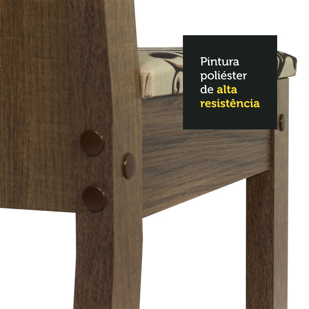 Conjunto Sala de Jantar Madesa Débora Mesa Tampo de Vidro Redondo 4 Cadeiras Rustic/Bege Marrom - Image 8
