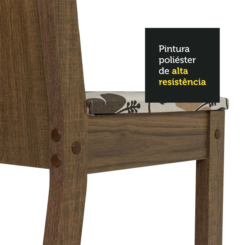 Conjunto Sala de Jantar Madesa Débora Mesa Tampo de Vidro Redondo 4 Cadeiras Rustic/Hibiscos - Image 8