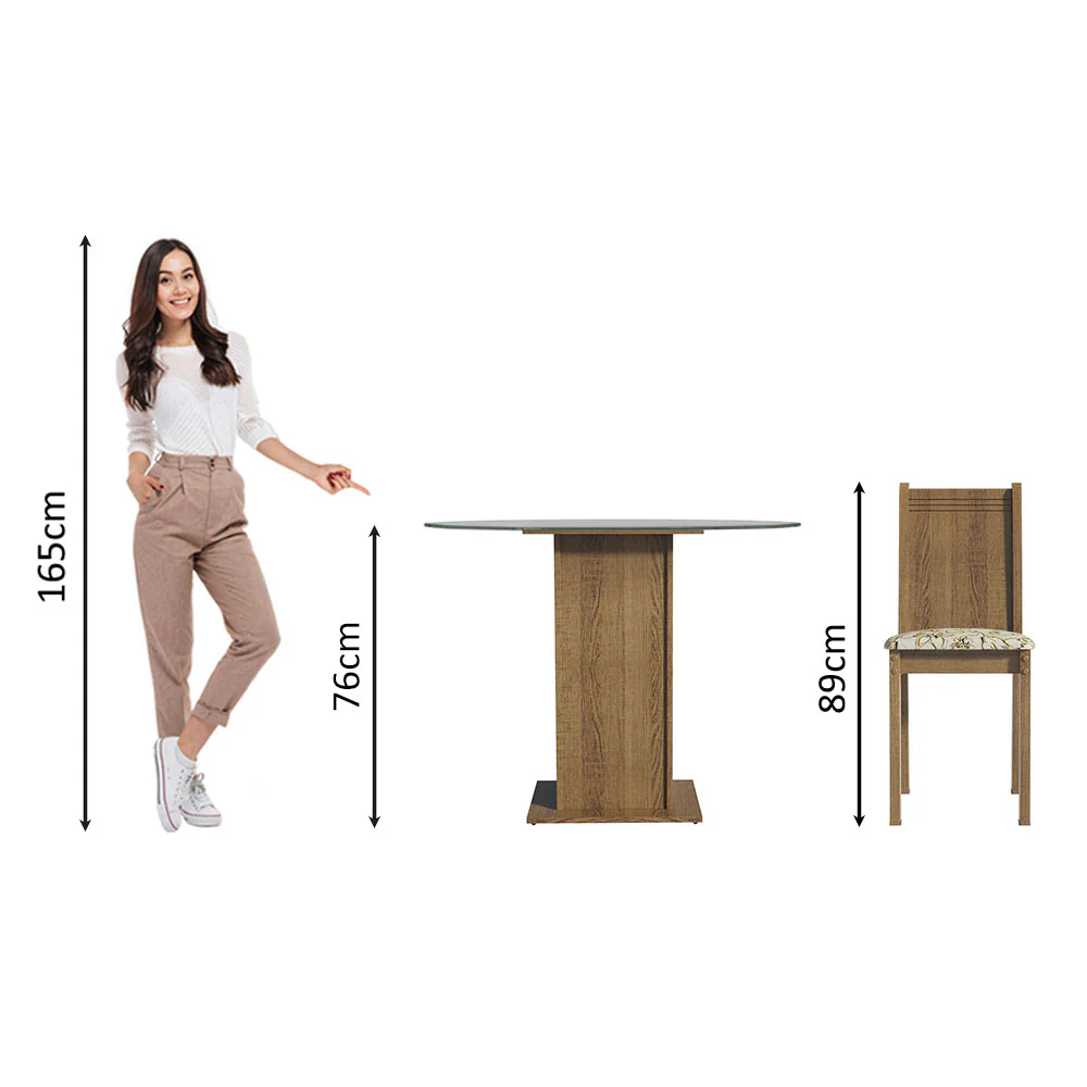 Conjunto Sala de Jantar Madesa Débora Mesa Tampo de Vidro Redondo 4 Cadeiras Rustic/Lírio Bege - Image 5
