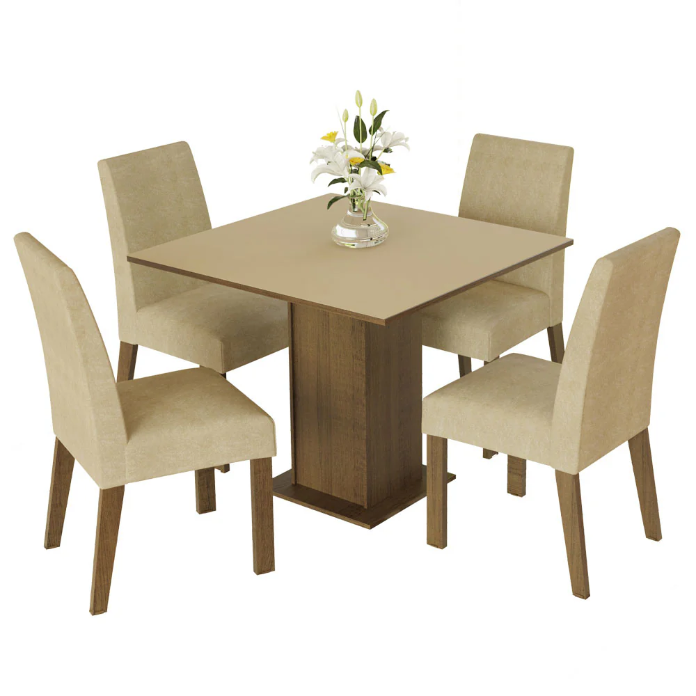 Conjunto Sala de Jantar Madesa Deise Mesa Tampo de Madeira 4 Cadeiras Rustic/Crema/Imperial - Image 2
