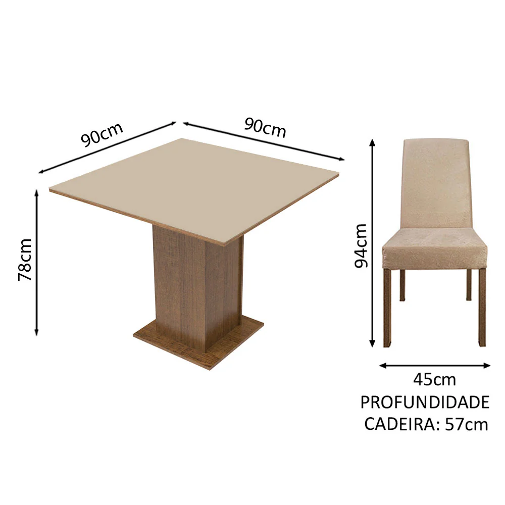 Conjunto Sala de Jantar Madesa Deise Mesa Tampo de Madeira 4 Cadeiras Rustic/Crema/Imperial - Image 3