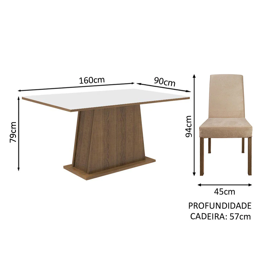 Conjunto Sala de Jantar Madesa Flavia Mesa Tampo de Madeira com 4 Cadeiras Rustic/Branco/Imperial - Image 3