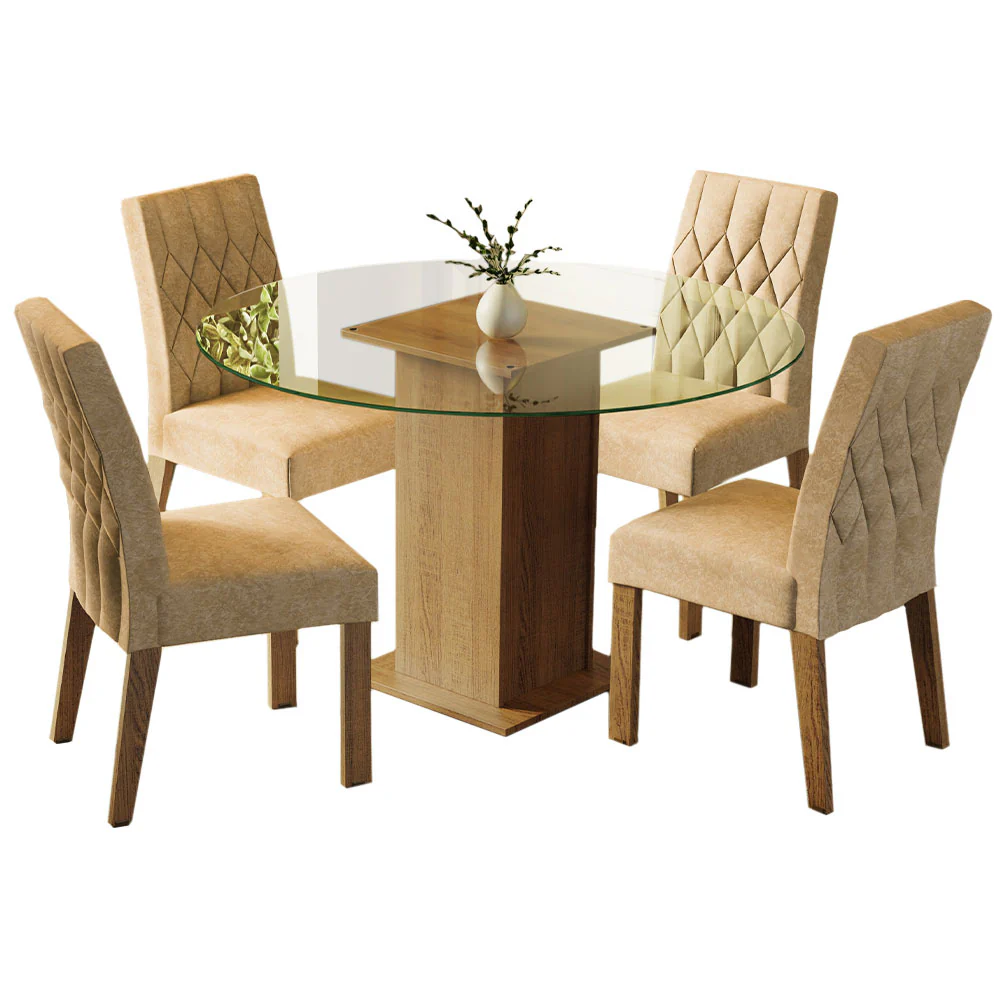 Conjunto Sala de Jantar Madesa Iris Mesa Tampo de Vidro Redondo com 4 Cadeiras Rustic/Imperial - Image 2