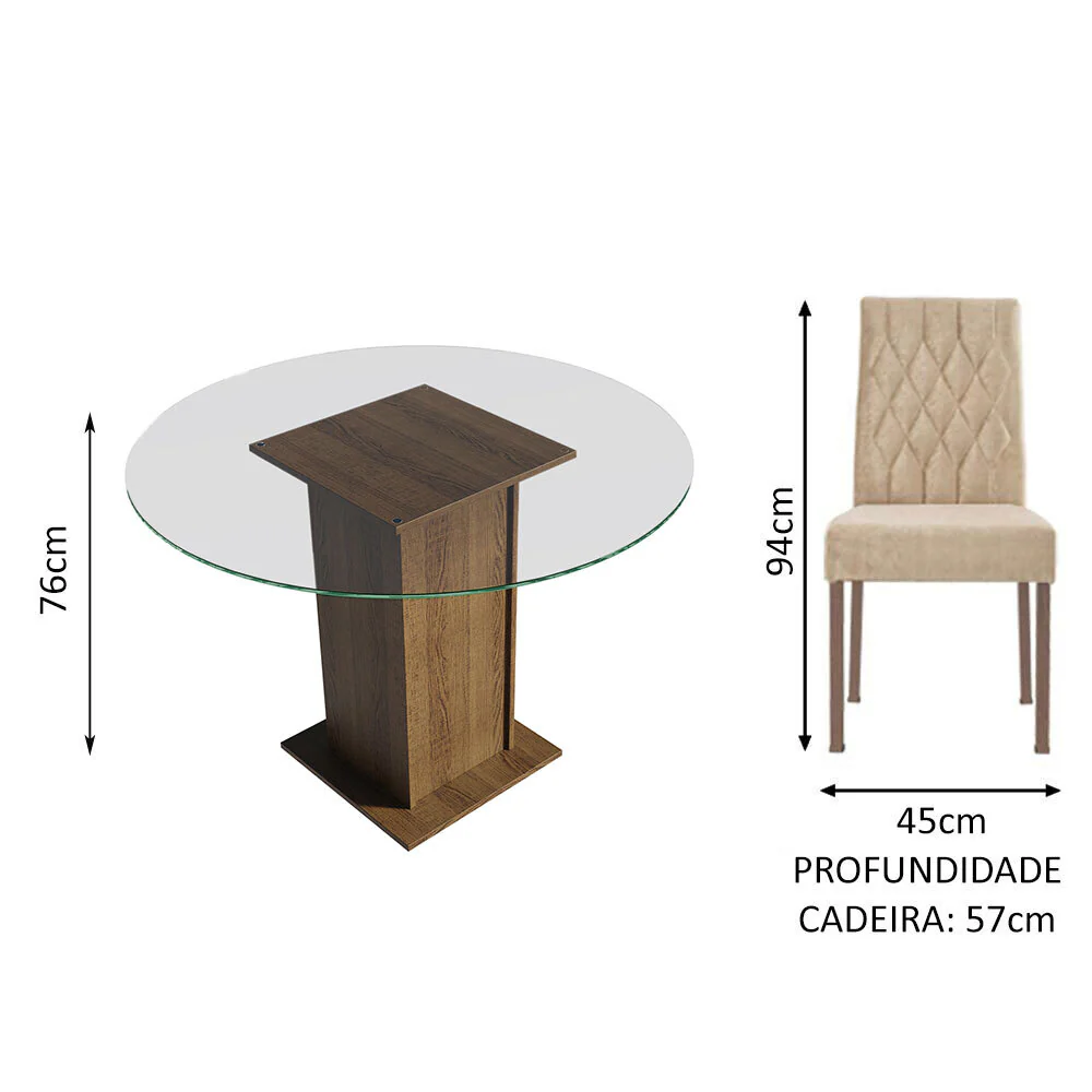 Conjunto Sala de Jantar Madesa Iris Mesa Tampo de Vidro Redondo com 4 Cadeiras Rustic/Imperial - Image 4