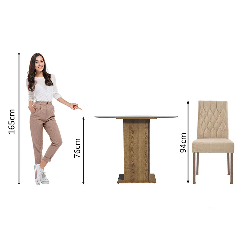 Conjunto Sala de Jantar Madesa Iris Mesa Tampo de Vidro Redondo com 4 Cadeiras Rustic/Imperial - Image 5