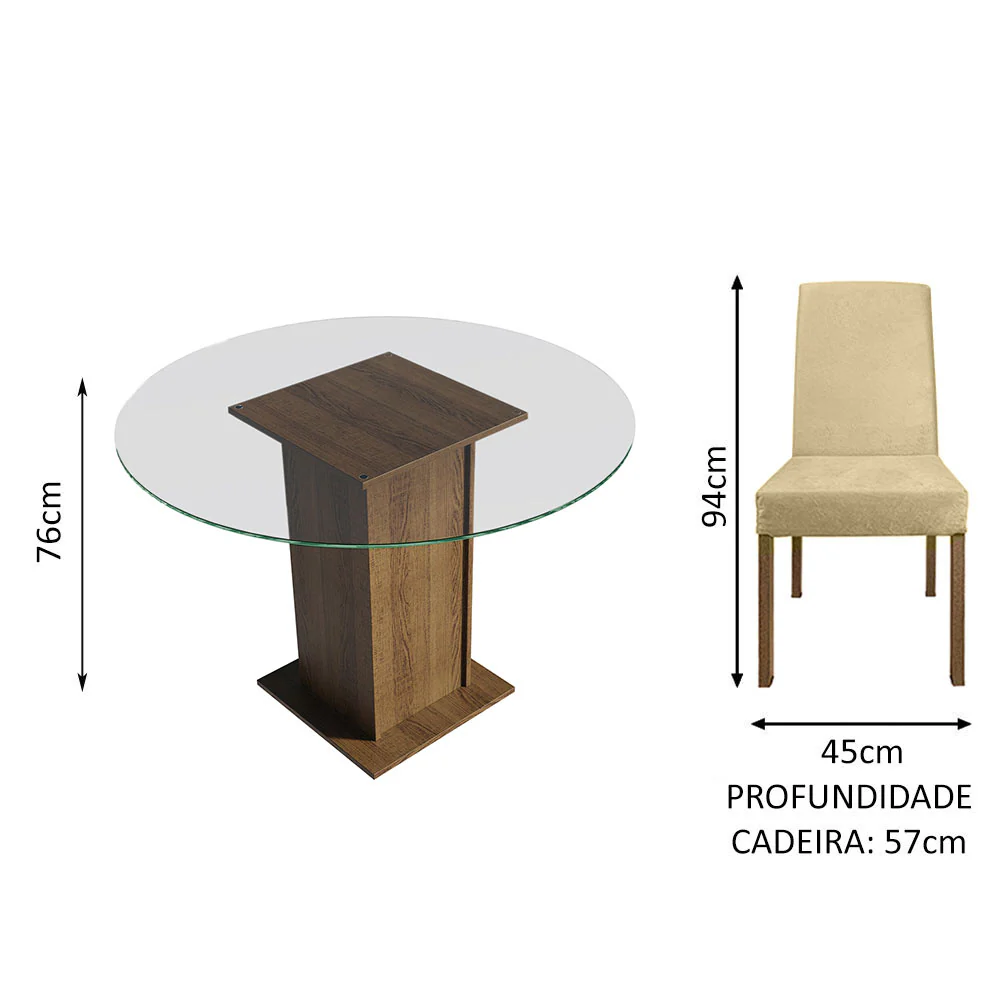 Conjunto Sala de Jantar Mesa Tampo de Vidro Redondo 4 Cadeiras Rustic/Imperial Mile Madesa - Image 4