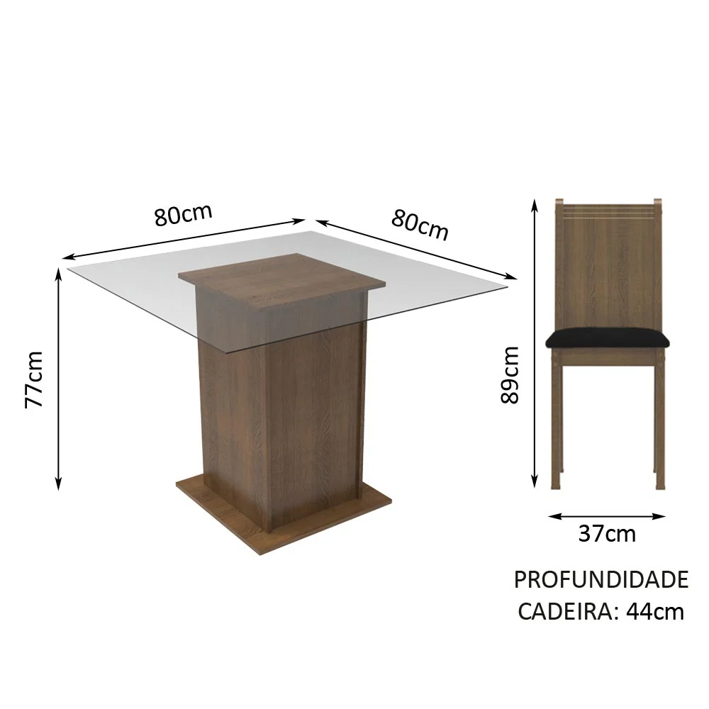 Conjunto Sala de Jantar Madesa Maya Mesa Tampo de Vidro com 4 Cadeiras Rustic/Sintético Preto - Image 3