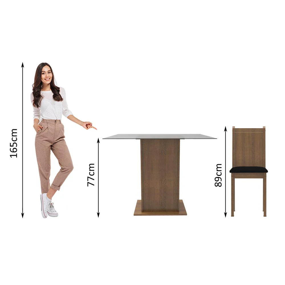 Conjunto Sala de Jantar Madesa Maya Mesa Tampo de Vidro com 4 Cadeiras Rustic/Sintético Preto - Image 9