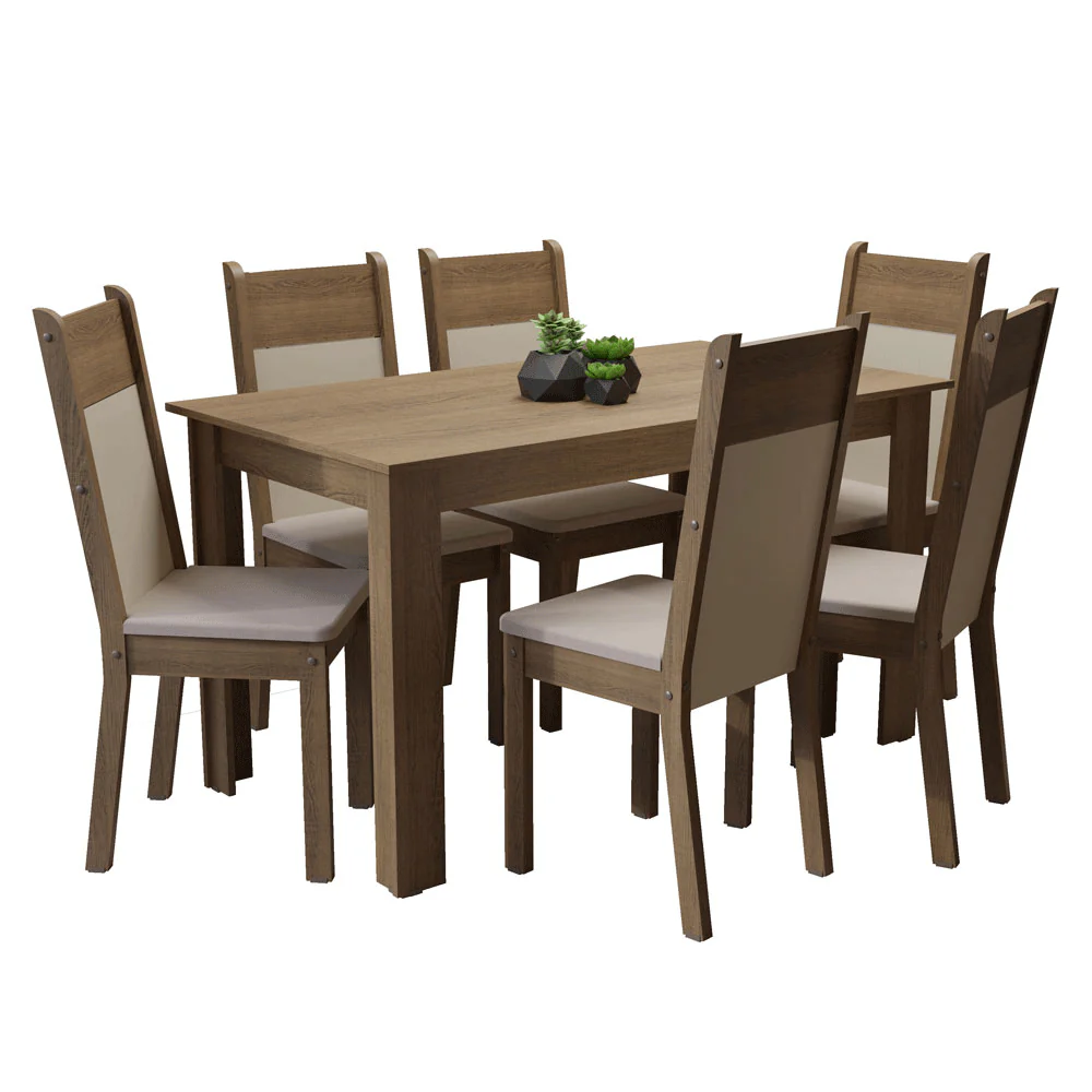 Conjunto Sala de Jantar Madesa Medelin Mesa Tampo de Madeira com 6 Cadeiras Rustic/Crema/Bege - Image 2