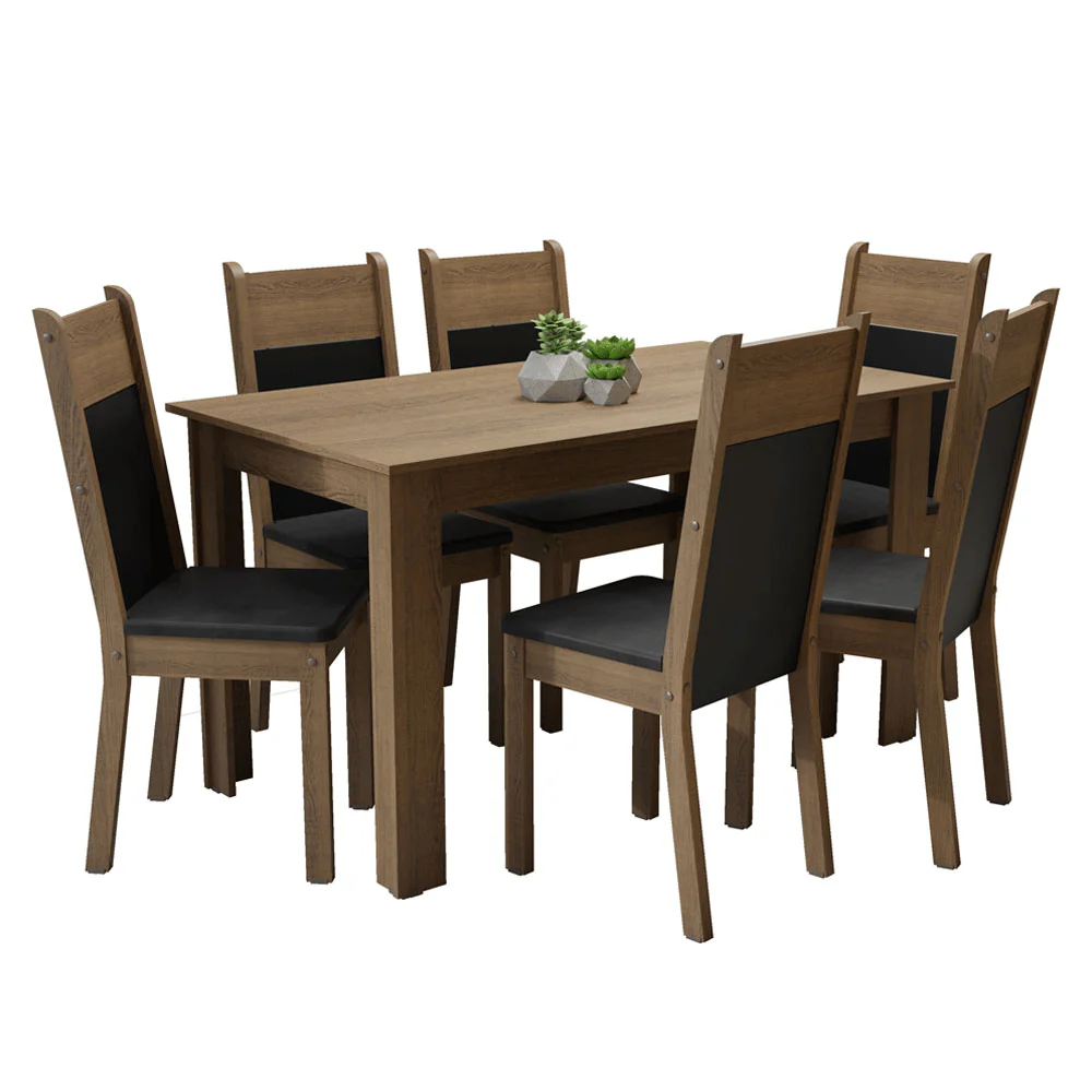 Conjunto Sala de Jantar Madesa Medelin Mesa Tampo de Madeira com 6 Cadeiras Rustic/Preto/Sintético Preto - Image 2