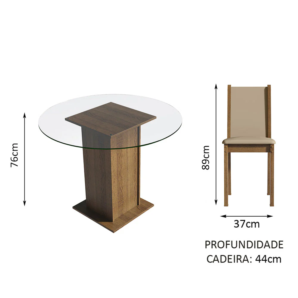 Conjunto Sala de Jantar Madesa Nanda Mesa Tampo de Vidro Redondo 4 Cadeiras Rustic/Crema/Bege - Image 4