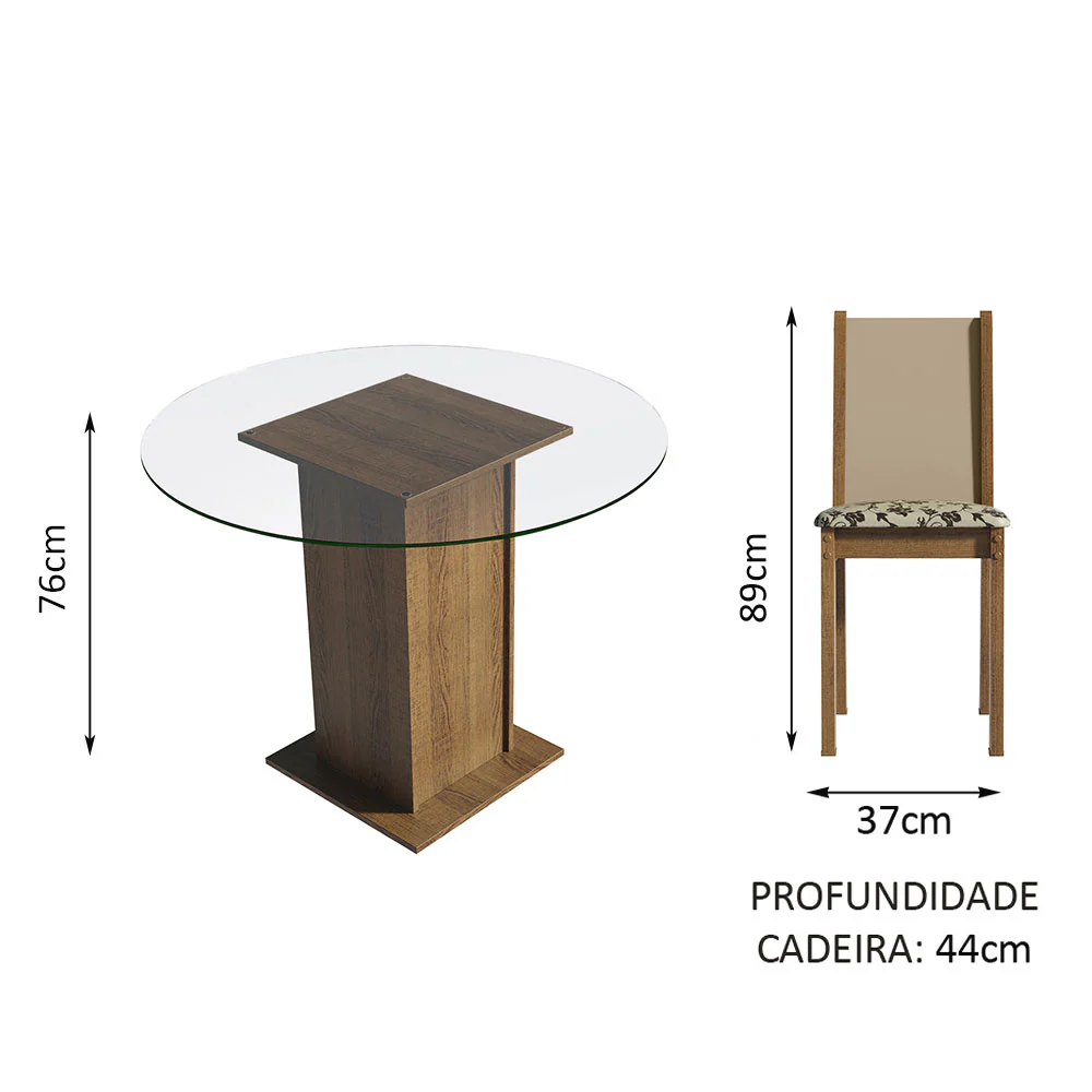 Conjunto Sala de Jantar Madesa Nanda Mesa Tampo Vidro Redondo 4 Cadeiras Rustic/Crema/Bege Marrom - Image 4