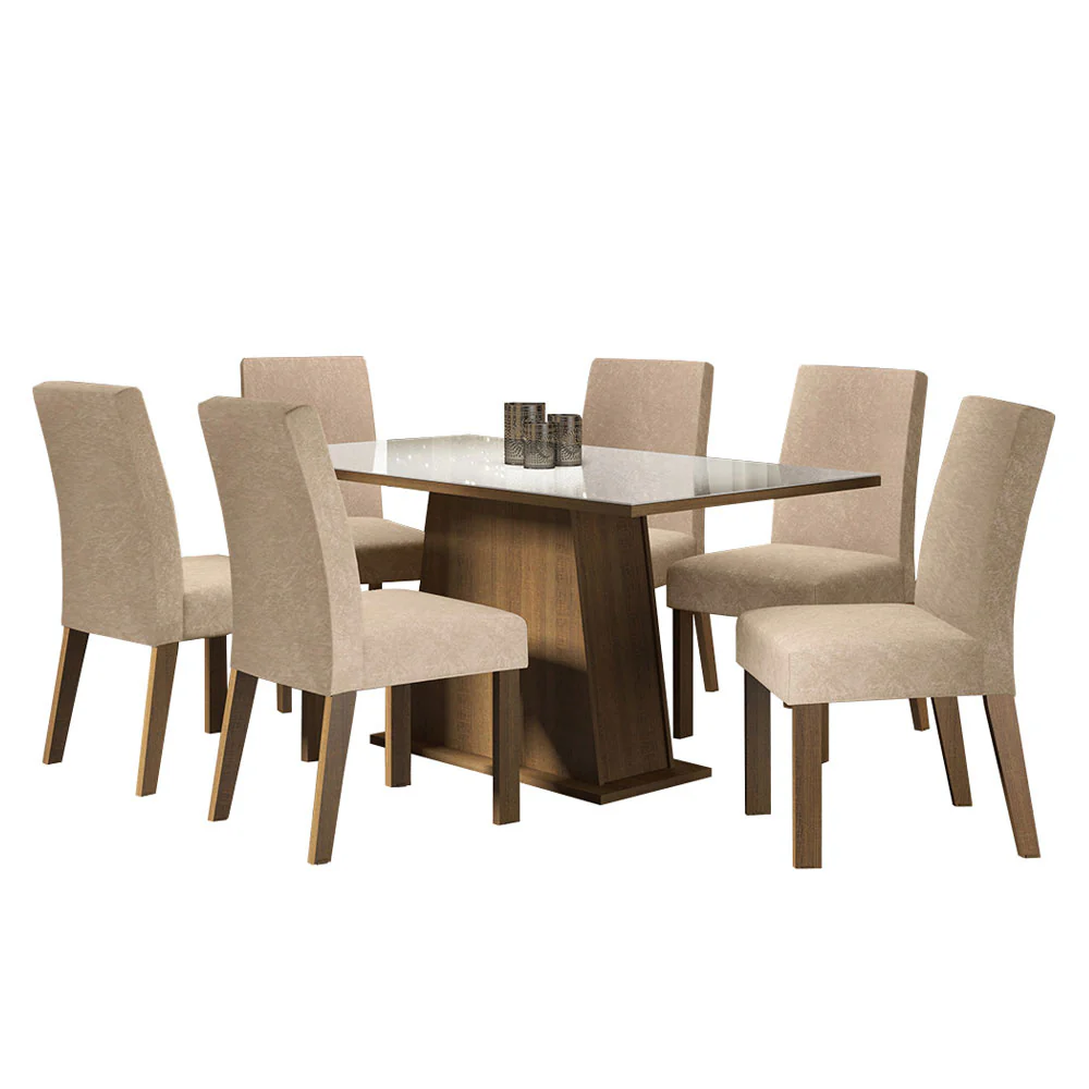 Conjunto Sala de Jantar Madesa Patricia Mesa Tampo de Vidro com 6 Cadeiras Rustic/Branco/Imperial - Image 2