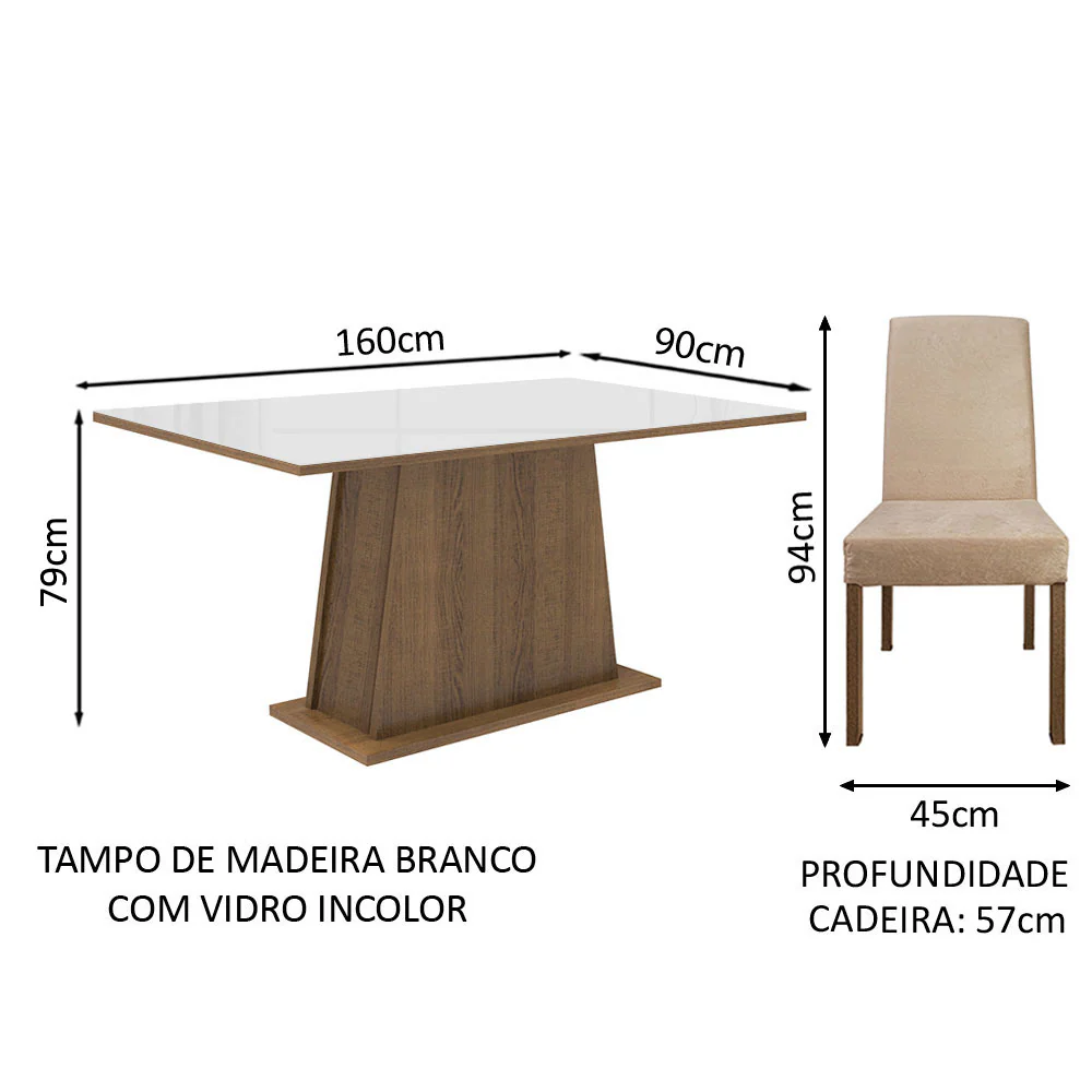 Conjunto Sala de Jantar Madesa Patricia Mesa Tampo de Vidro com 6 Cadeiras Rustic/Branco/Imperial - Image 3