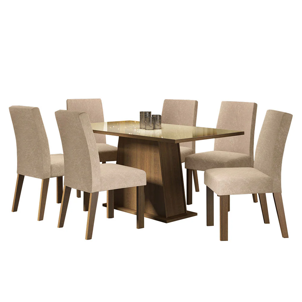 Conjunto Sala de Jantar Madesa Patricia Mesa Tampo de Vidro com 6 Cadeiras Rustic/Crema/Imperial - Image 2