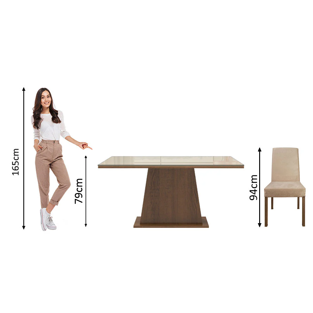 Conjunto Sala de Jantar Madesa Patricia Mesa Tampo de Vidro com 6 Cadeiras Rustic/Crema/Imperial - Image 8