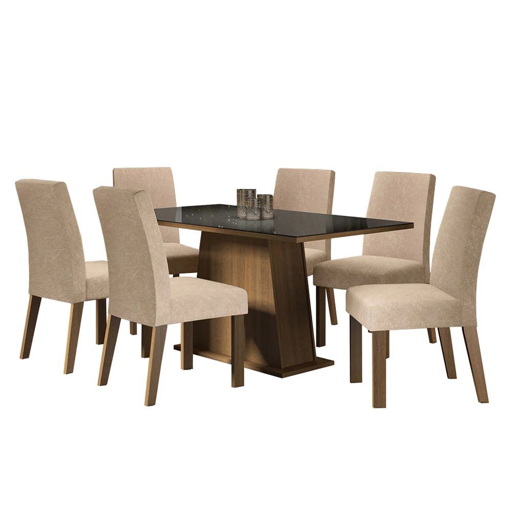 Conjunto Sala de Jantar Madesa Patricia Mesa Tampo de Vidro com 6 Cadeiras Rustic/Preto/Imperial - Image 2