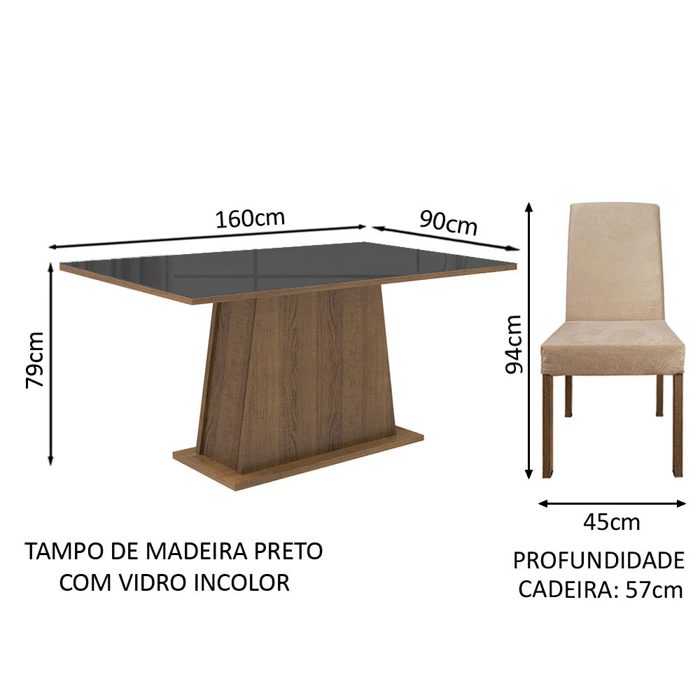 Conjunto Sala de Jantar Madesa Patricia Mesa Tampo de Vidro com 6 Cadeiras Rustic/Preto/Imperial - Image 3