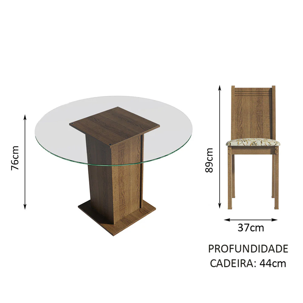 Conjunto Sala de Jantar Madesa Paula Mesa Tampo de Vidro Redondo 4 Cadeiras Rustic/Lírio Bege - Image 4