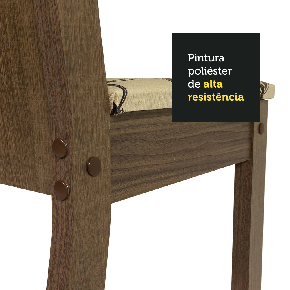 Conjunto Sala de Jantar Madesa Paula Mesa Tampo de Vidro Redondo 4 Cadeiras Rustic/Lírio Bege - Image 8