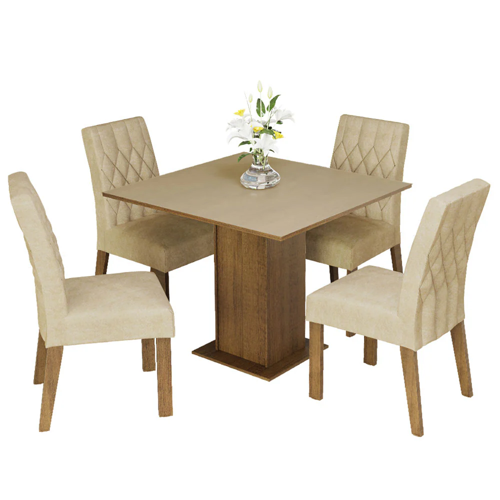 Conjunto Sala de Jantar Madesa Rejane Mesa Tampo de Madeira 4 Cadeiras Rustic/Crema/Imperial - Image 2