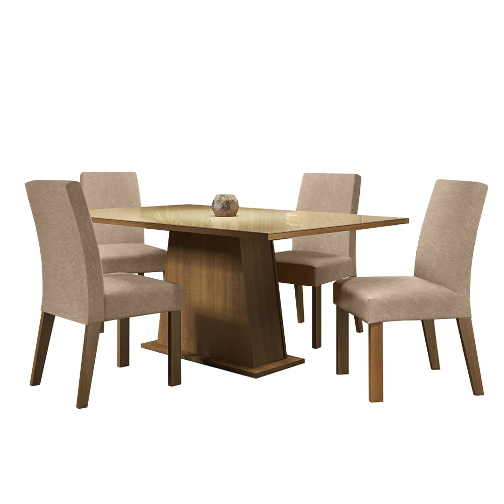 Conjunto Sala de Jantar Madesa Sabrina Mesa Tampo de Vidro com 4 Cadeiras Rustic/Crema/Imperial - Image 2