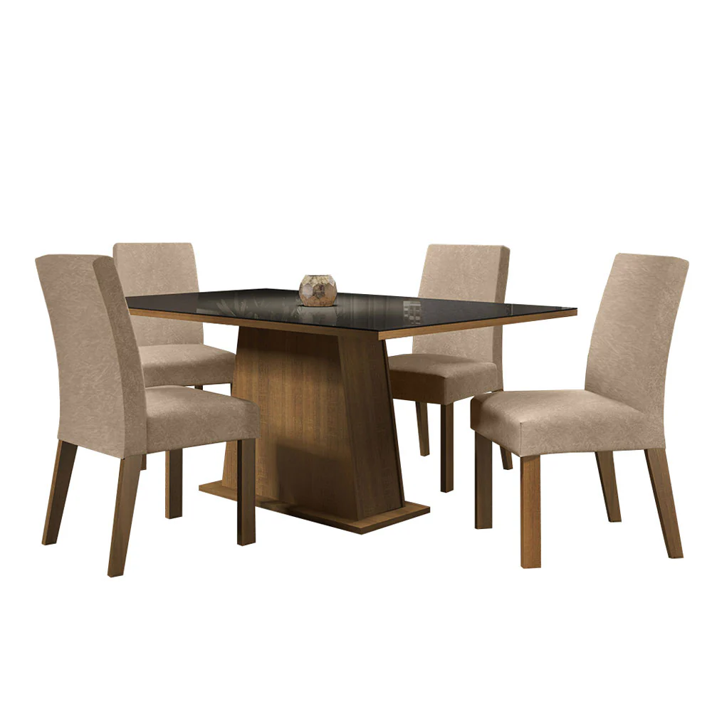 Conjunto Sala de Jantar Madesa Sabrina Mesa Tampo de Vidro com 4 Cadeiras Rustic/Preto/Imperial - Image 2