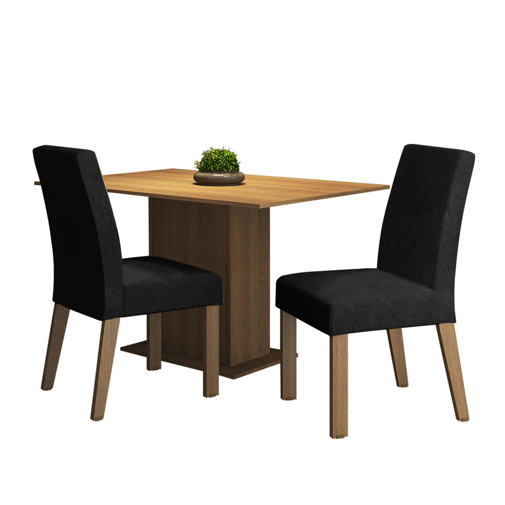 Conjunto Sala de Jantar Mesa Tampo de Madeira 2 Cadeiras Rustic/Oxford Manu Madesa - Image 2