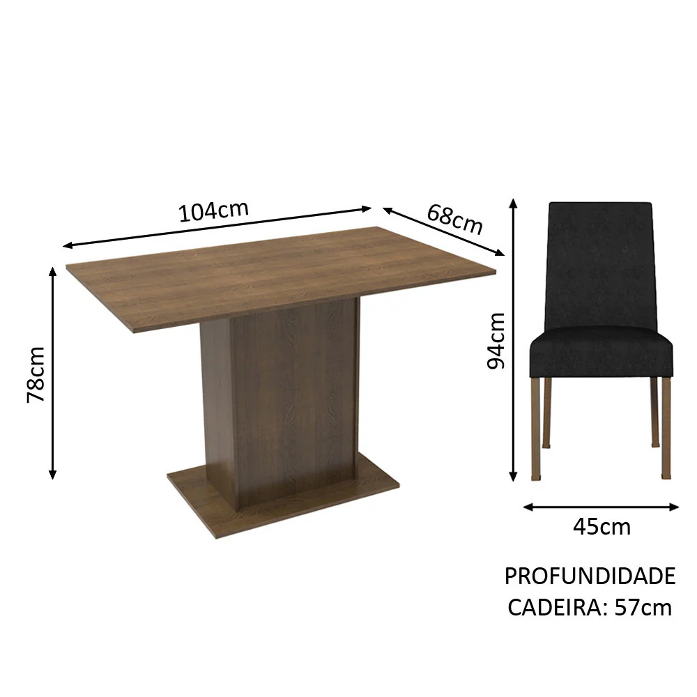 Conjunto Sala de Jantar Mesa Tampo de Madeira 2 Cadeiras Rustic/Oxford Manu Madesa - Image 3
