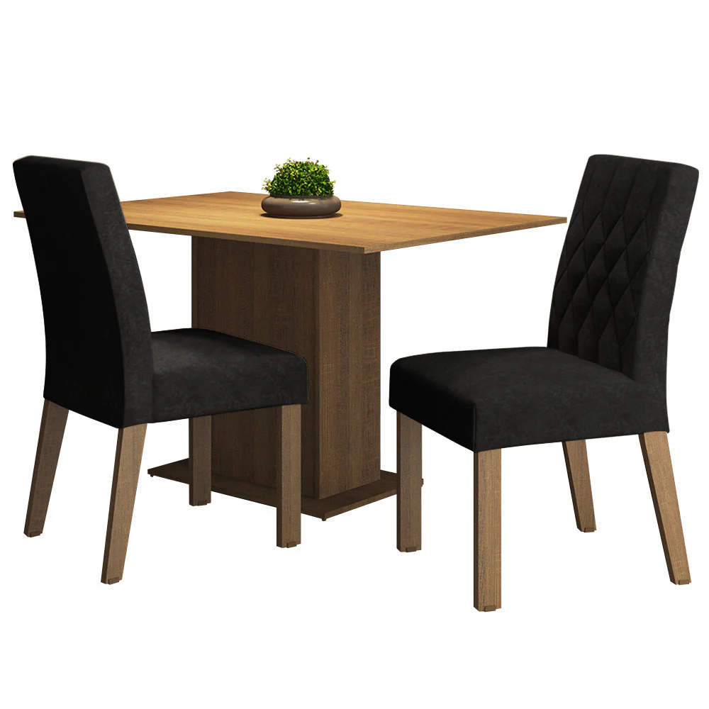 Conjunto Sala de Jantar Mesa Tampo de Madeira 2 Cadeiras Rustic/Oxford Tainá Madesa - Image 2