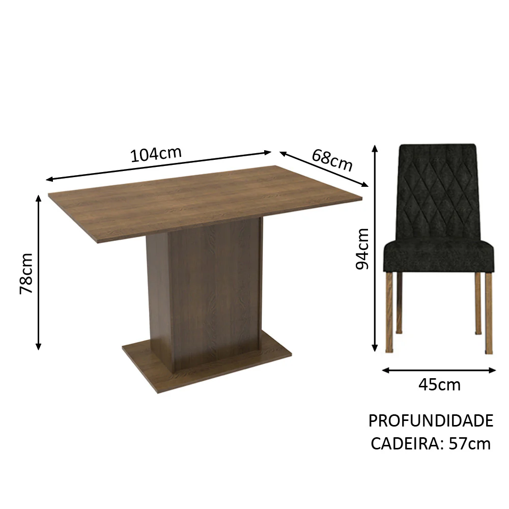Conjunto Sala de Jantar Mesa Tampo de Madeira 2 Cadeiras Rustic/Oxford Tainá Madesa - Image 3