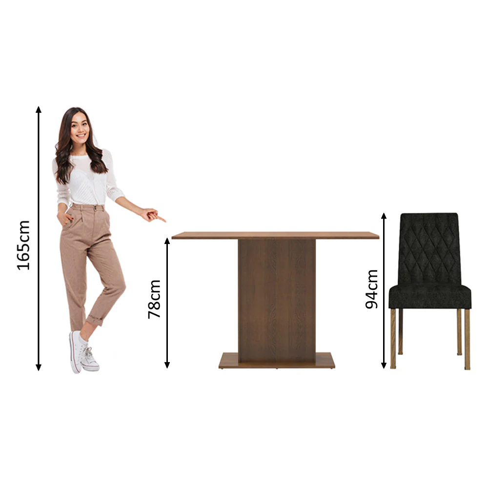 Conjunto Sala de Jantar Mesa Tampo de Madeira 2 Cadeiras Rustic/Oxford Tainá Madesa - Image 4