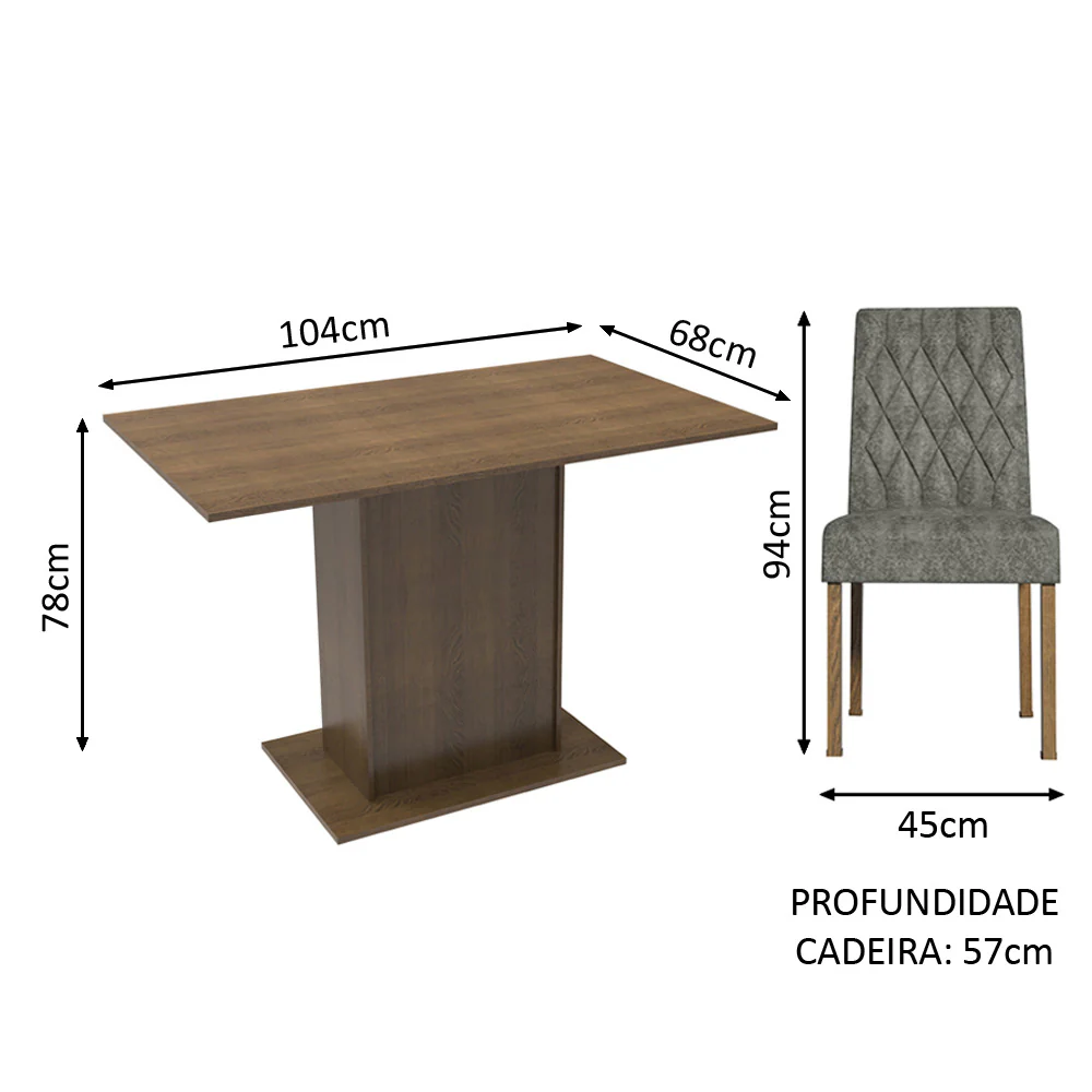 Conjunto Sala de Jantar Mesa Tampo de Madeira 2 Cadeiras Rustic/Silver Tainá Madesa - Image 3