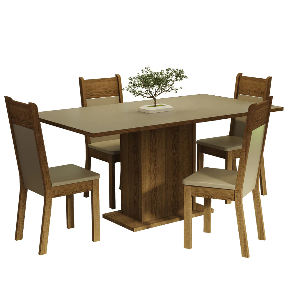 Conjunto Sala de Jantar Mesa Tampo de Madeira 4 Cadeiras Crema/Rustic/Bege Elisa Madesa - Image 2