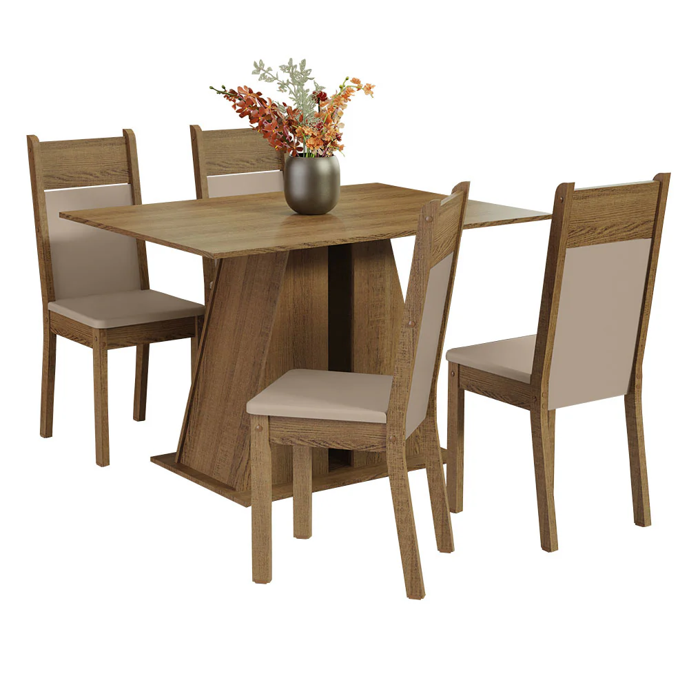 Conjunto Sala de Jantar Mesa Tampo de Madeira 4 Cadeiras Rustic/Bege Angel Madesa - Image 2