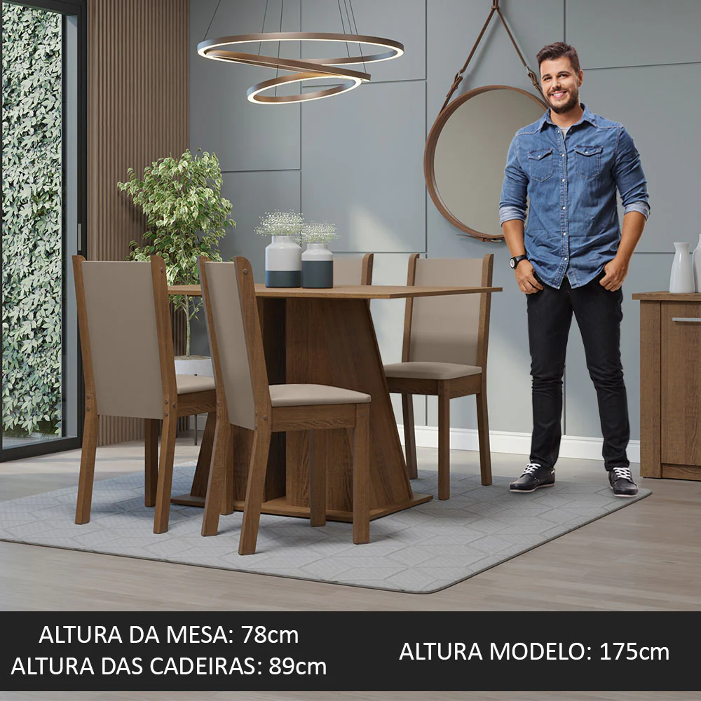 Conjunto Sala de Jantar Mesa Tampo de Madeira 4 Cadeiras Rustic/Bege Sophie Madesa - Image 5