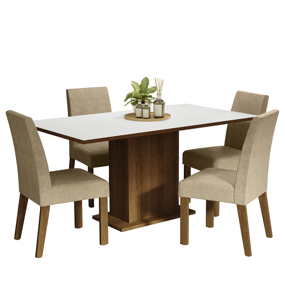 Conjunto Sala de Jantar Mesa Tampo de Madeira 4 Cadeiras Rustic/Branco/Imperial Keila Madesa - Image 2