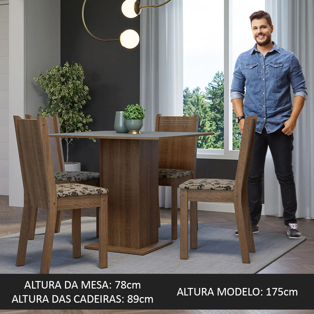 Conjunto Sala de Jantar Mesa Tampo de Madeira 4 Cadeiras Rustic/Cinza/Bege Marrom Samara Madesa - Image 5