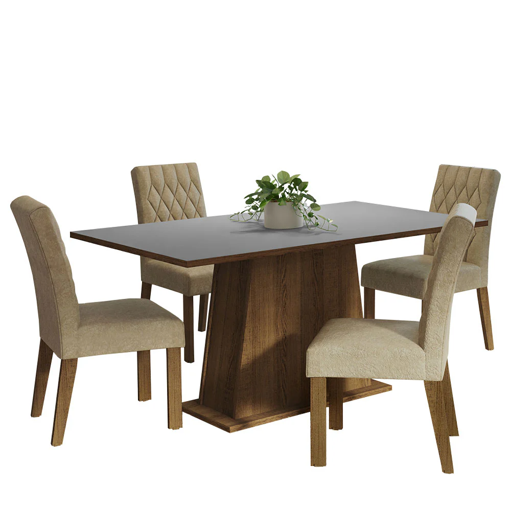 Conjunto Sala de Jantar Mesa Tampo de Madeira 4 Cadeiras Rustic/Cinza/Imperial Ashley Madesa - Image 2