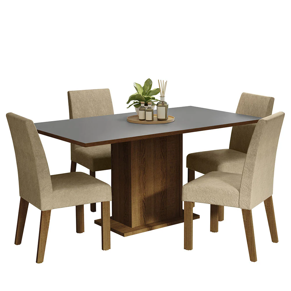 Conjunto Sala de Jantar Mesa Tampo de Madeira 4 Cadeiras Rustic/Cinza/Imperial Keila Madesa - Image 2